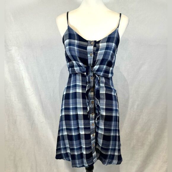 Universal Thread blue tie and button front plaid dress size XS - Picture 2 of 7